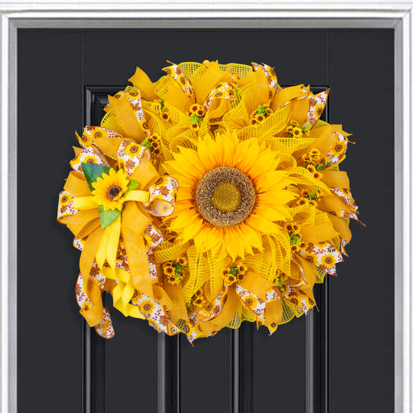 Sunflower wreath, farmhouse wreath, Summer-Fall, welcome, everyday, front door wreath, door hanger, gift, 26" W40621A