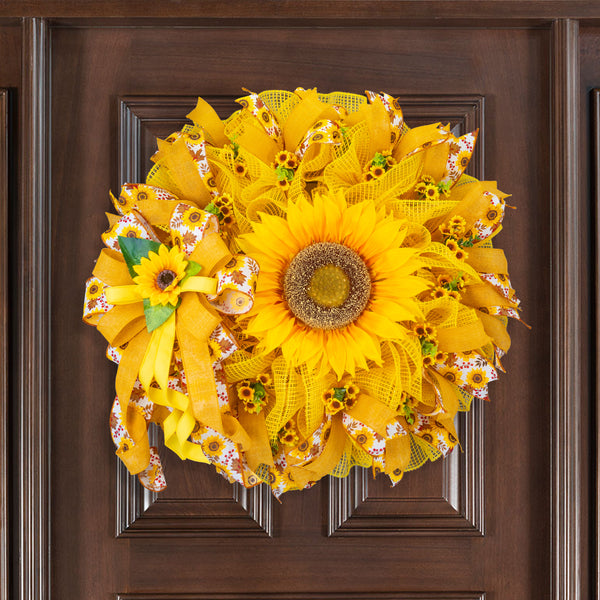 Sunflower wreath, farmhouse wreath, Summer-Fall, welcome, everyday, front door wreath, door hanger, gift, 26" W40621A