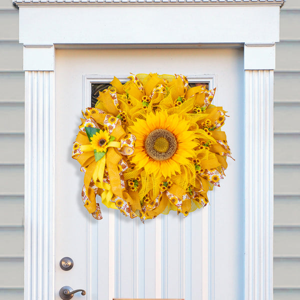 Sunflower wreath, farmhouse wreath, Summer-Fall, welcome, everyday, front door wreath, door hanger, gift, 26" W40621A