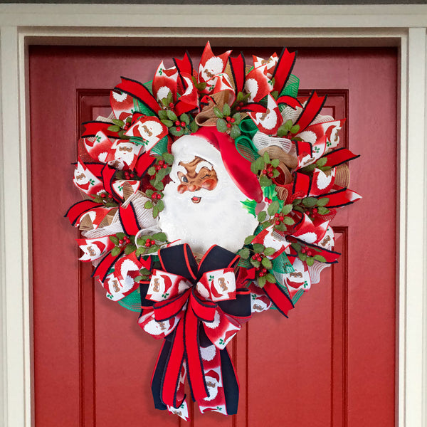 Christmas wreath, Santa wreath, front door wreath, holiday wreath, door hanger, large 25". W41109A