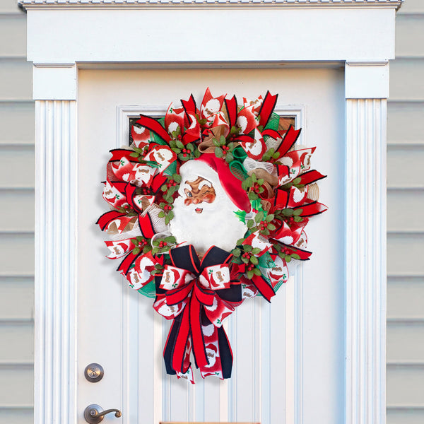 Christmas wreath, Santa wreath, front door wreath, holiday wreath, door hanger, large 25". W41109A