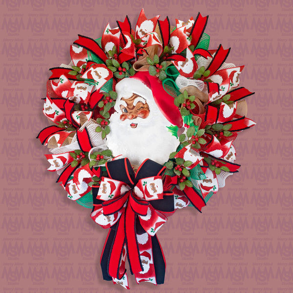 Christmas wreath, Santa wreath, front door wreath, holiday wreath, door hanger, large 25". W41109A