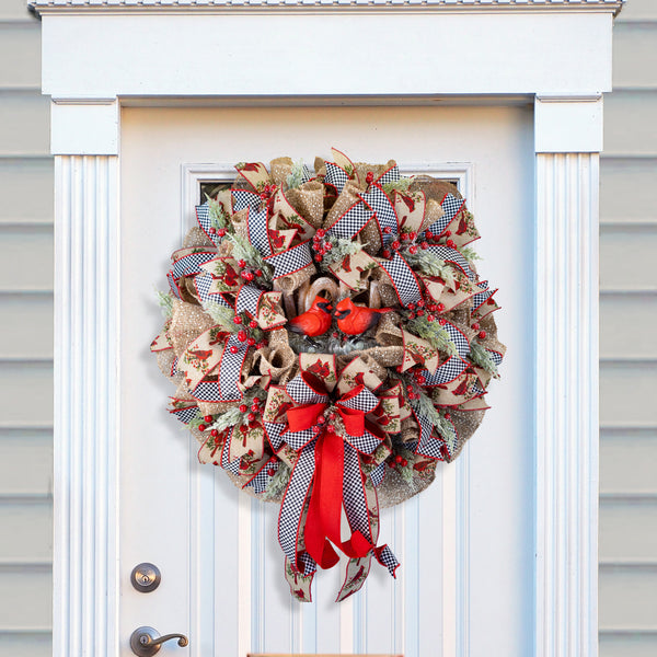 Cardinal wreath, Christmas, Winter, singing cardinals, lighted, whimsical, NOEL, door hanger, front door decor, elegant, large 27"W41110A