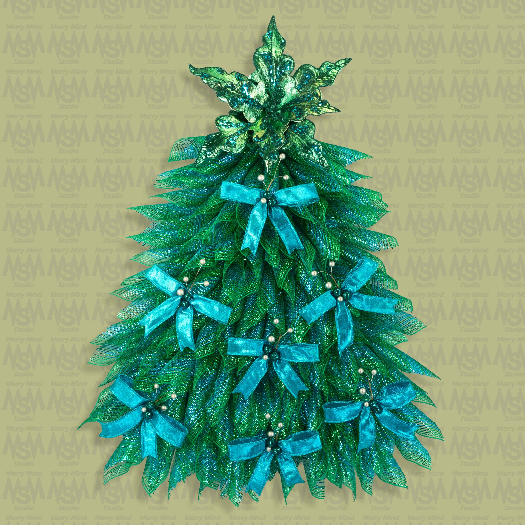 Christmas tree, front door, decor, wreath, peacock colors, peacock poinsettia, mesh, deluxe, everyday, year-round, 24x32in, W41116A