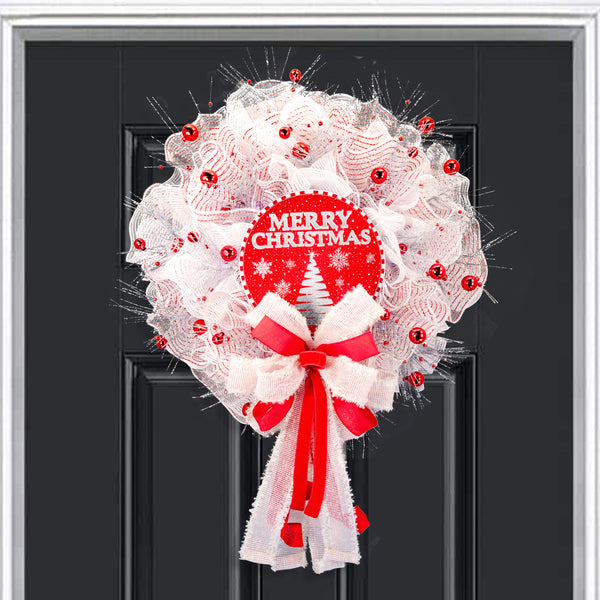 Christmas wreath, lighted, elegant red and white, ornaments, Christmas tree, door, hanger, holiday, large, 25" W41130A