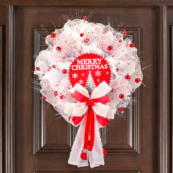 Christmas wreath, lighted, elegant red and white, ornaments, Christmas tree, door, hanger, holiday, large, 25" W41130A