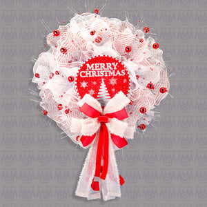 Christmas wreath, lighted, elegant red and white, ornaments, Christmas tree, door, hanger, holiday, large, 25" W41130A