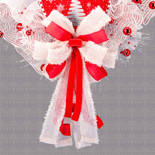 Christmas wreath, lighted, elegant red and white, ornaments, Christmas tree, door, hanger, holiday, large, 25" W41130A