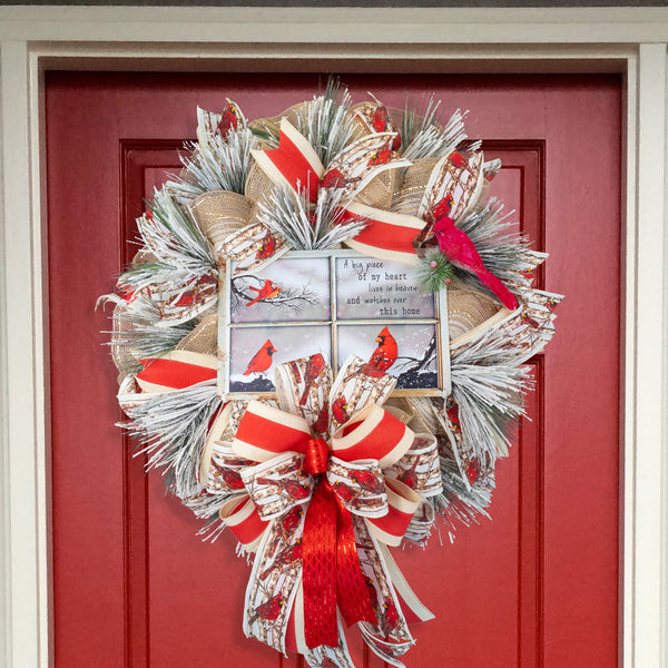 Cardinal wreath, remembrance wreath, spiritual wreath, everyday, memorial, comfort, door hanger, front door decor, elegant gift, 23" W41208A