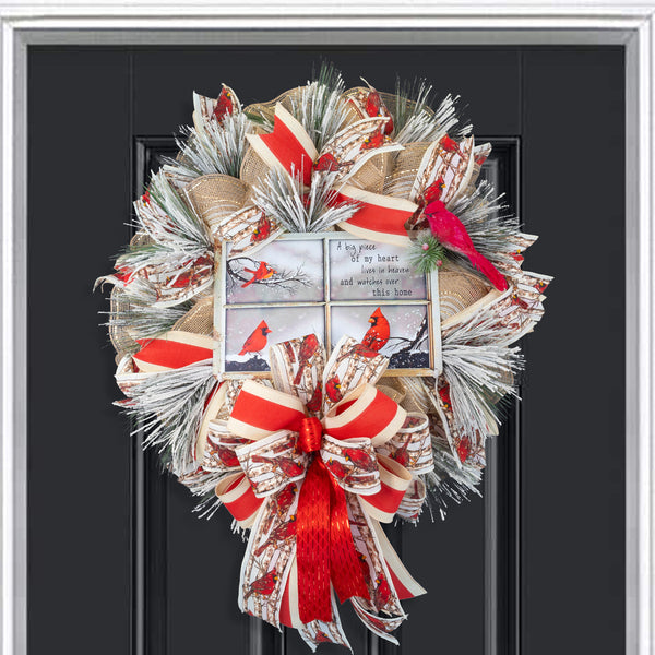 Cardinal wreath, remembrance wreath, spiritual wreath, everyday, memorial, comfort, door hanger, front door decor, elegant gift, 23" W41208A