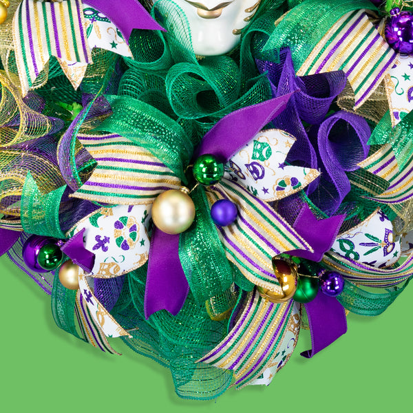 Mardi Gras Wreath, Jester mask, Celebration, New Orleans, Laissez les bon temps rouler, 28in, W50105A.