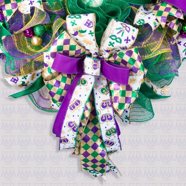 Mardi Gras Wreath, Jester mask, Lighted, Celebration, New Orleans, Laissez les bon temps rouler, 27in, W50119A.