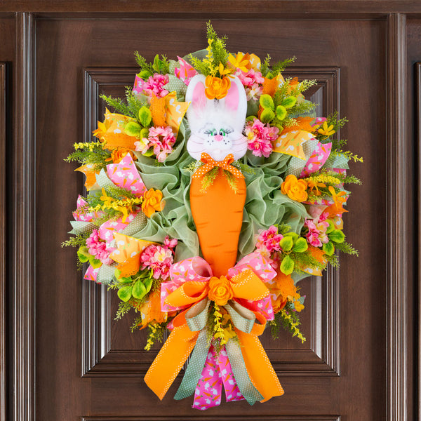 Easter wreath, bunny wreath, bunny head, carrot, floral, large, 28x36". W50218A