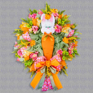 Easter wreath, bunny wreath, bunny head, carrot, floral, large, 28x36". W50218A