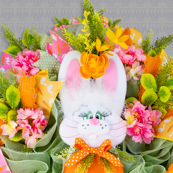 Easter wreath, bunny wreath, bunny head, carrot, floral, large, 28x36". W50218A