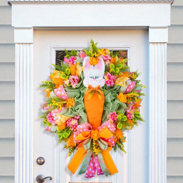 Easter wreath, bunny wreath, bunny head, carrot, floral, large, 28x36". W50218A