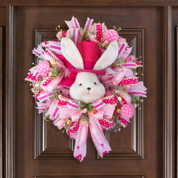 Easter wreath, bunny wreath, bunny head, Easter eggs, floral, large, 28x31". W50222A