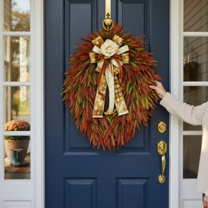 Autumn bead grass wreath, Extra Large, grapevine base, fall floral wreath, 24"x36", front door, door hanger, wall, gift. W50927A