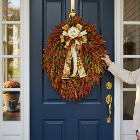 Autumn bead grass wreath, Extra Large, grapevine base, fall floral wreath, 24"x36", front door, door hanger, wall, gift. W50927A