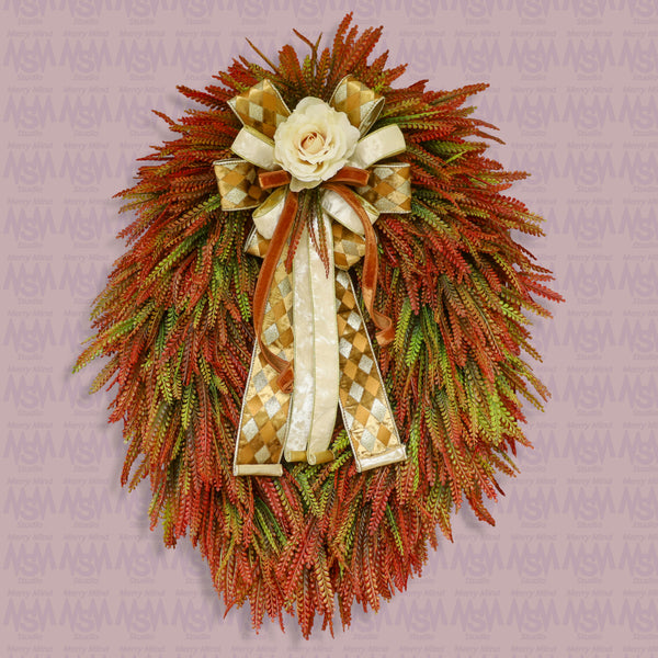 Autumn bead grass wreath, Extra Large, grapevine base, fall floral wreath, 24"x36", front door, door hanger, wall, gift. W50927A