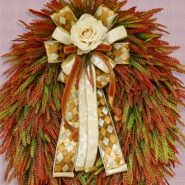 Autumn bead grass wreath, Extra Large, grapevine base, fall floral wreath, 24"x36", front door, door hanger, wall, gift. W50927A