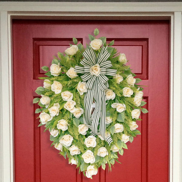 Everyday floral rose, bead grass, and sorghum wreath, Extra Large, grapevine base, 29"x 35", front door, door hanger, wall, gift. W51029A