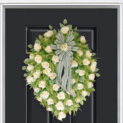 Everyday floral rose, bead grass, and sorghum wreath, Extra Large, grapevine base, 29"x 35", front door, door hanger, wall, gift. W51029A