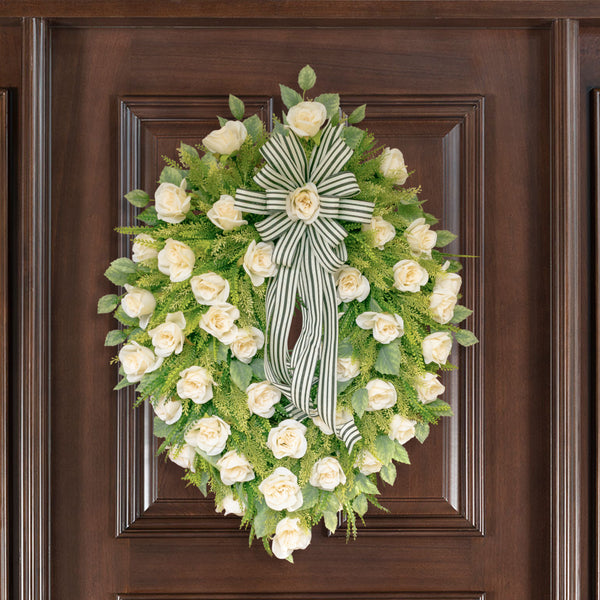 Everyday floral rose, bead grass, and sorghum wreath, Extra Large, grapevine base, 29"x 35", front door, door hanger, wall, gift. W51029A