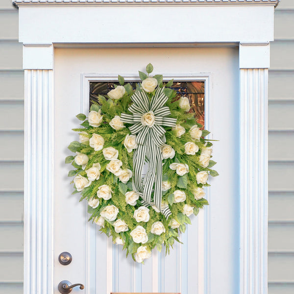 Everyday floral rose, bead grass, and sorghum wreath, Extra Large, grapevine base, 29"x 35", front door, door hanger, wall, gift. W51029A