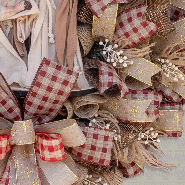 Christmas nativity wreath, Remote control lighting, Extra Large, grapevine base, 26"x 37", front door, door hanger, wall, gift. W51109A