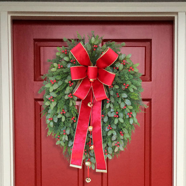 Christmas grapevine wreath, evergreen, holly, berries, front door wreath, door hanger, gift, 22" x 30".  W51109B