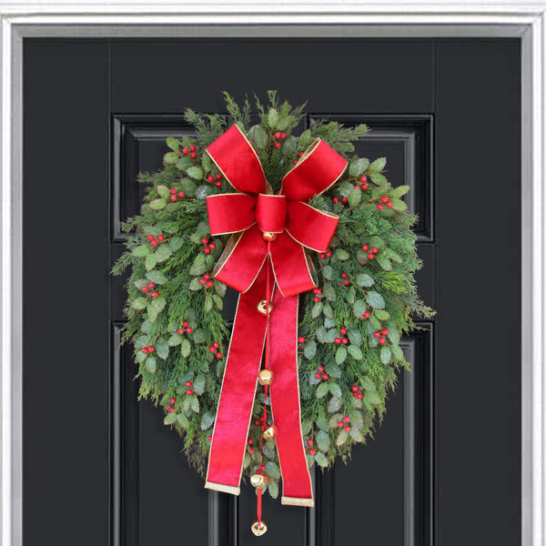 Christmas grapevine wreath, evergreen, holly, berries, front door wreath, door hanger, gift, 22" x 30".  W51109B