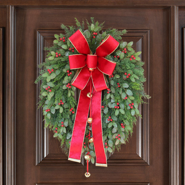 Christmas grapevine wreath, evergreen, holly, berries, front door wreath, door hanger, gift, 22" x 30".  W51109B