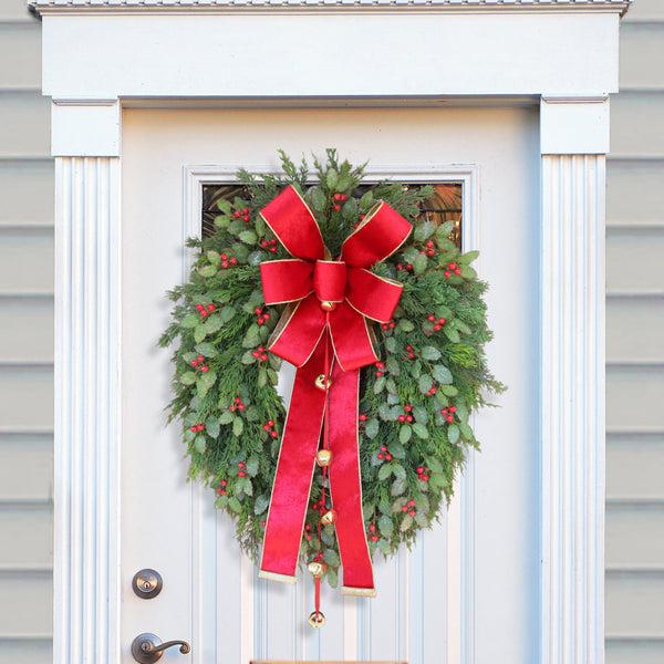 Christmas grapevine wreath, evergreen, holly, berries, front door wreath, door hanger, gift, 22" x 30".  W51109B