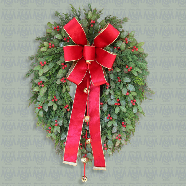 Christmas grapevine wreath, evergreen, holly, berries, front door wreath, door hanger, gift, 22" x 30".  W51109B