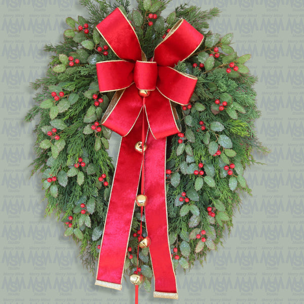 Christmas grapevine wreath, evergreen, holly, berries, front door wreath, door hanger, gift, 22" x 30".  W51109B