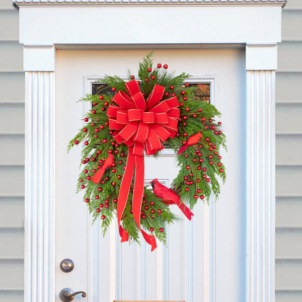 Christmas, grapevine wreath, evergreen, cardinals, front door wreath, door hanger, gift, 27" x 31".  W51120A.