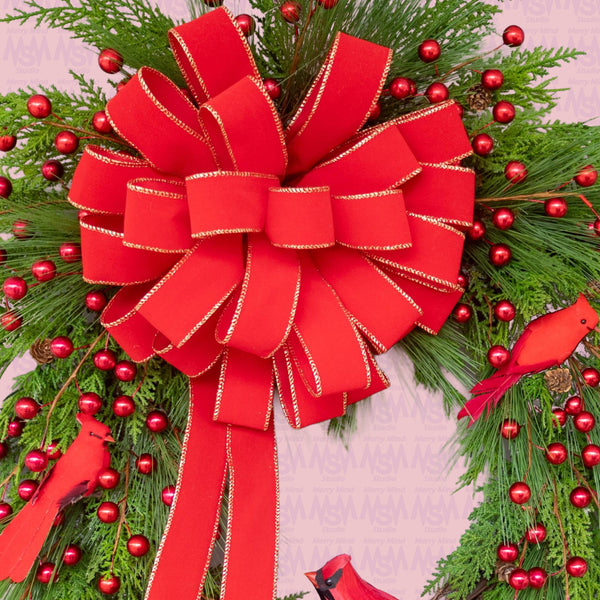 Christmas, grapevine wreath, evergreen, cardinals, front door wreath, door hanger, gift, 27" x 31".  W51120A.