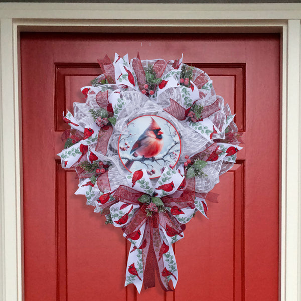 Cardinal wreath, Christmas, remembrance, everyday, memorial, comfort, door hanger, front door decor, elegant gift, 23" W51204A