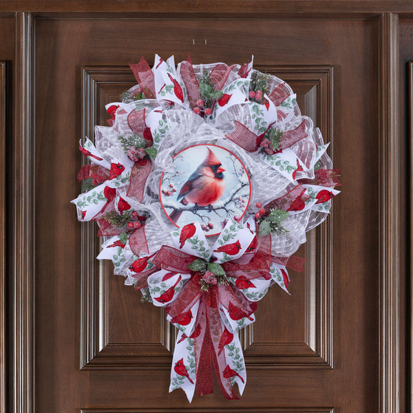 Cardinal wreath, Christmas, remembrance, everyday, memorial, comfort, door hanger, front door decor, elegant gift, 23" W51204A