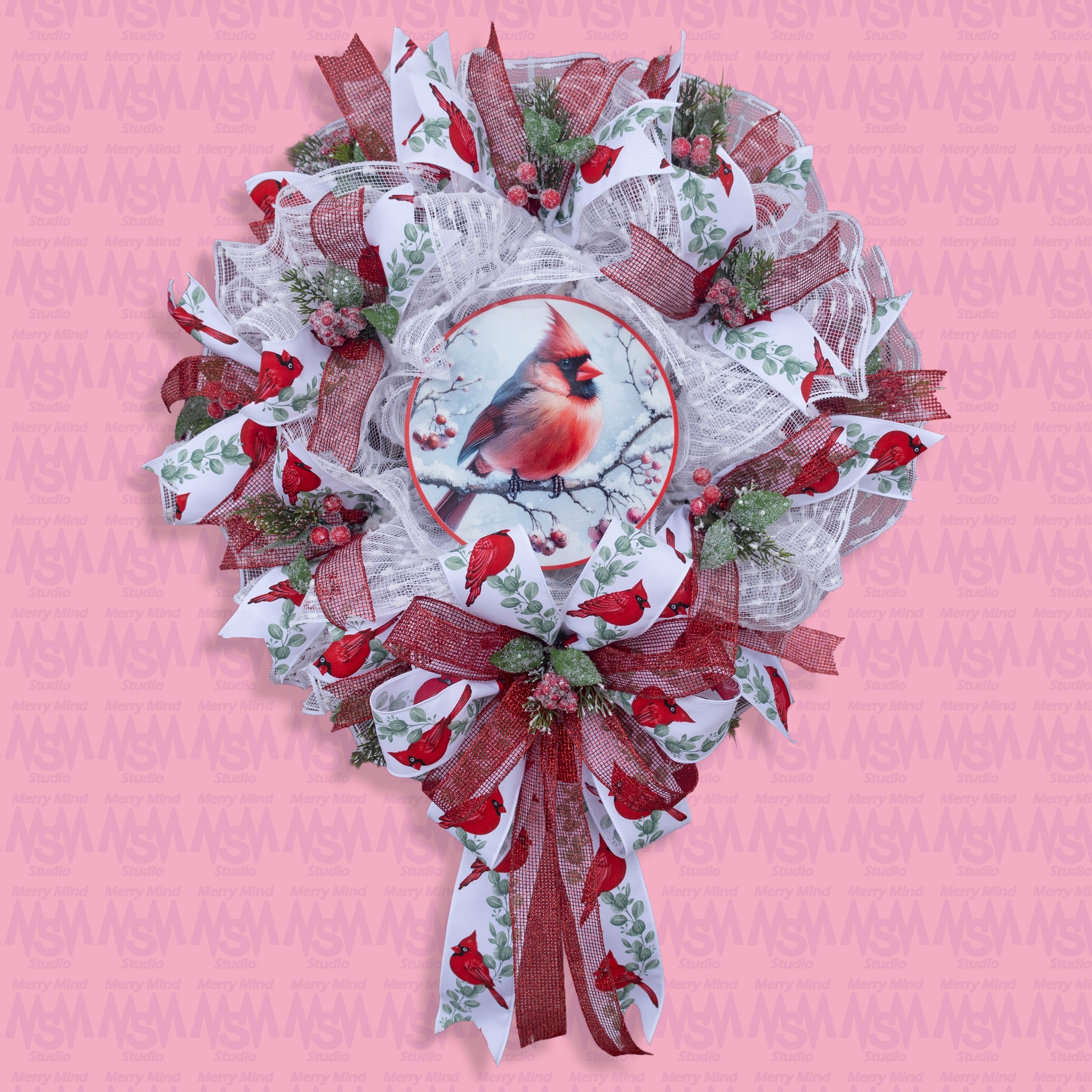 Cardinal wreath, Christmas, remembrance, everyday, memorial, comfort, door hanger, front door decor, elegant gift, 23" W51204A