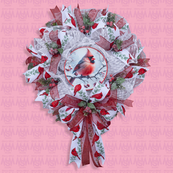 Cardinal wreath, Christmas, remembrance, everyday, memorial, comfort, door hanger, front door decor, elegant gift, 23" W51204A
