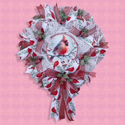 Cardinal wreath, Christmas, remembrance, everyday, memorial, comfort, door hanger, front door decor, elegant gift, 23" W51204A