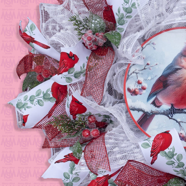 Cardinal wreath, Christmas, remembrance, everyday, memorial, comfort, door hanger, front door decor, elegant gift, 23" W51204A
