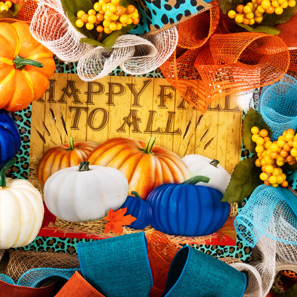 Autumn wreath, berries, pumpkins, orange, happy fall to all, 27", Fall decor, door, hanger.  W09111B