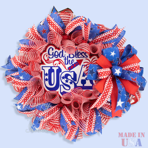4th of July wreath, patriotic, USA, God bless the USA, 0409B