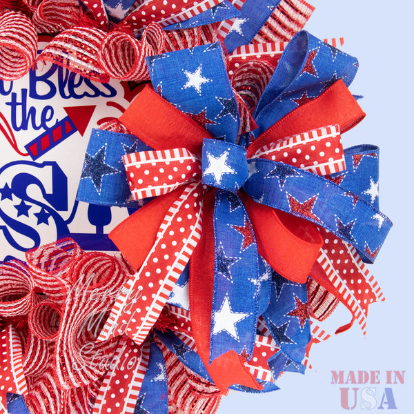 4th of July wreath, patriotic, USA, God bless the USA, 0409B