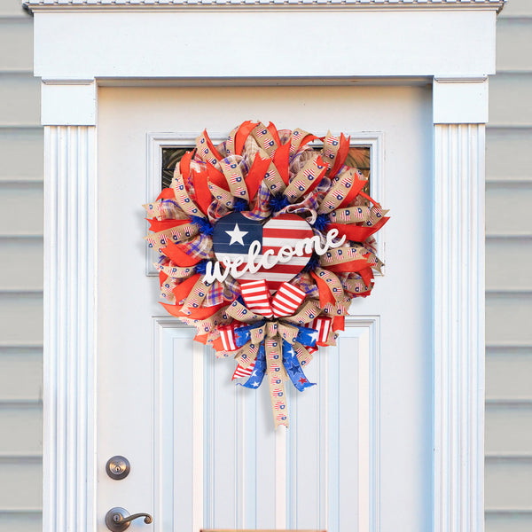 4th of July wreath, patriotic, USA, farmhouse, welcome, USA flag, heart, W05161D