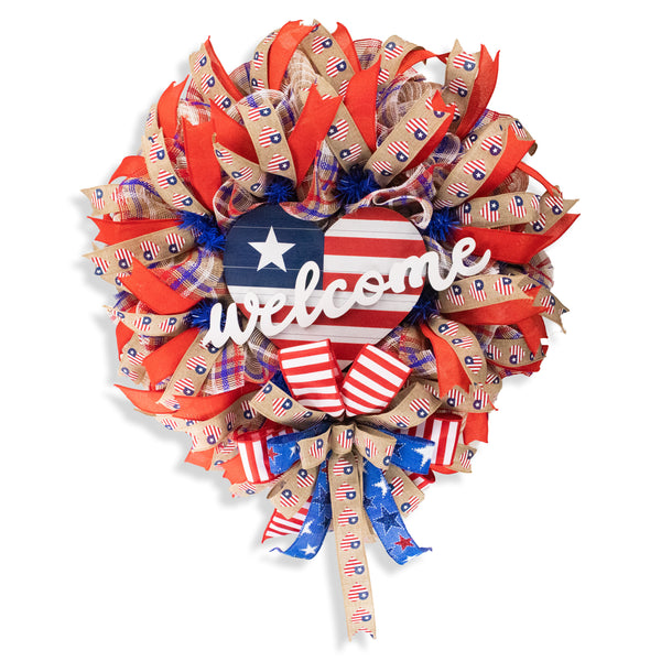 4th of July wreath, patriotic, USA, farmhouse, welcome, USA flag, heart, W05161D