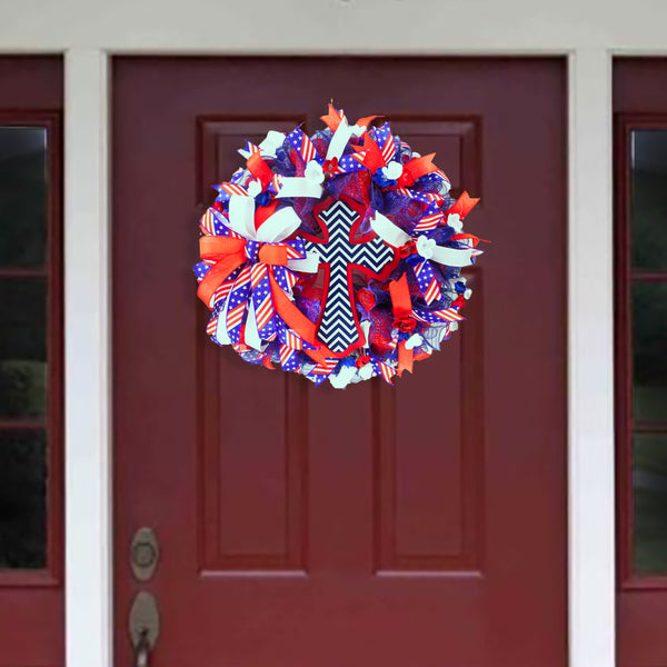 4th of July wreath, patriotic, USA, cross, Memorial Day,  W05041A
